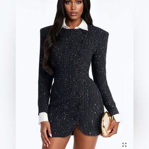 Fashion Nova Black Metallic Fleck Tweed Mini Dress